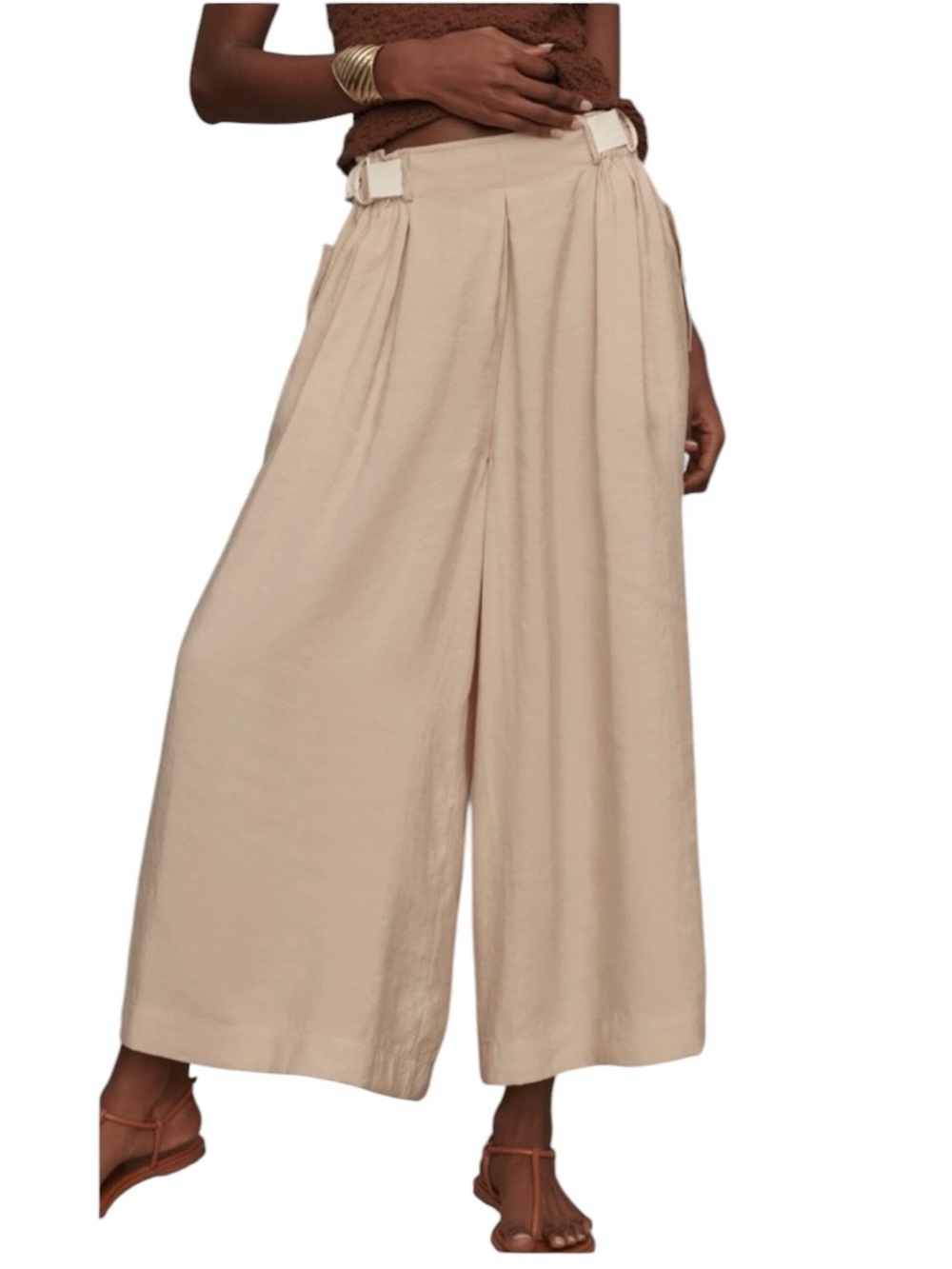 Anthropologie Safari Wide Leg Cargo Belt Flowy Pants in Tan Size Medium - Picture 2 of 14